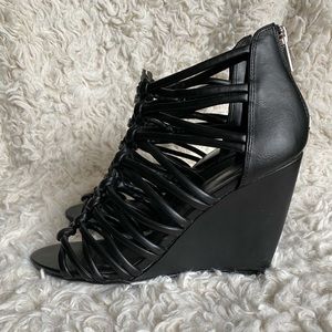 Express Black Leather Wedge Heels